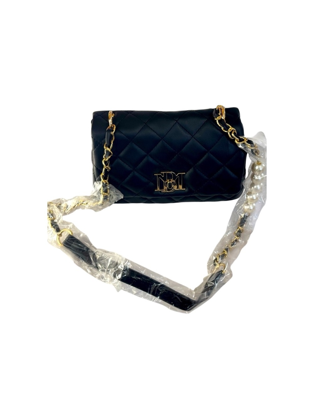 Badgley Mischka Quilted Black Chain Shoulder Bag with Gold Hardware NWT